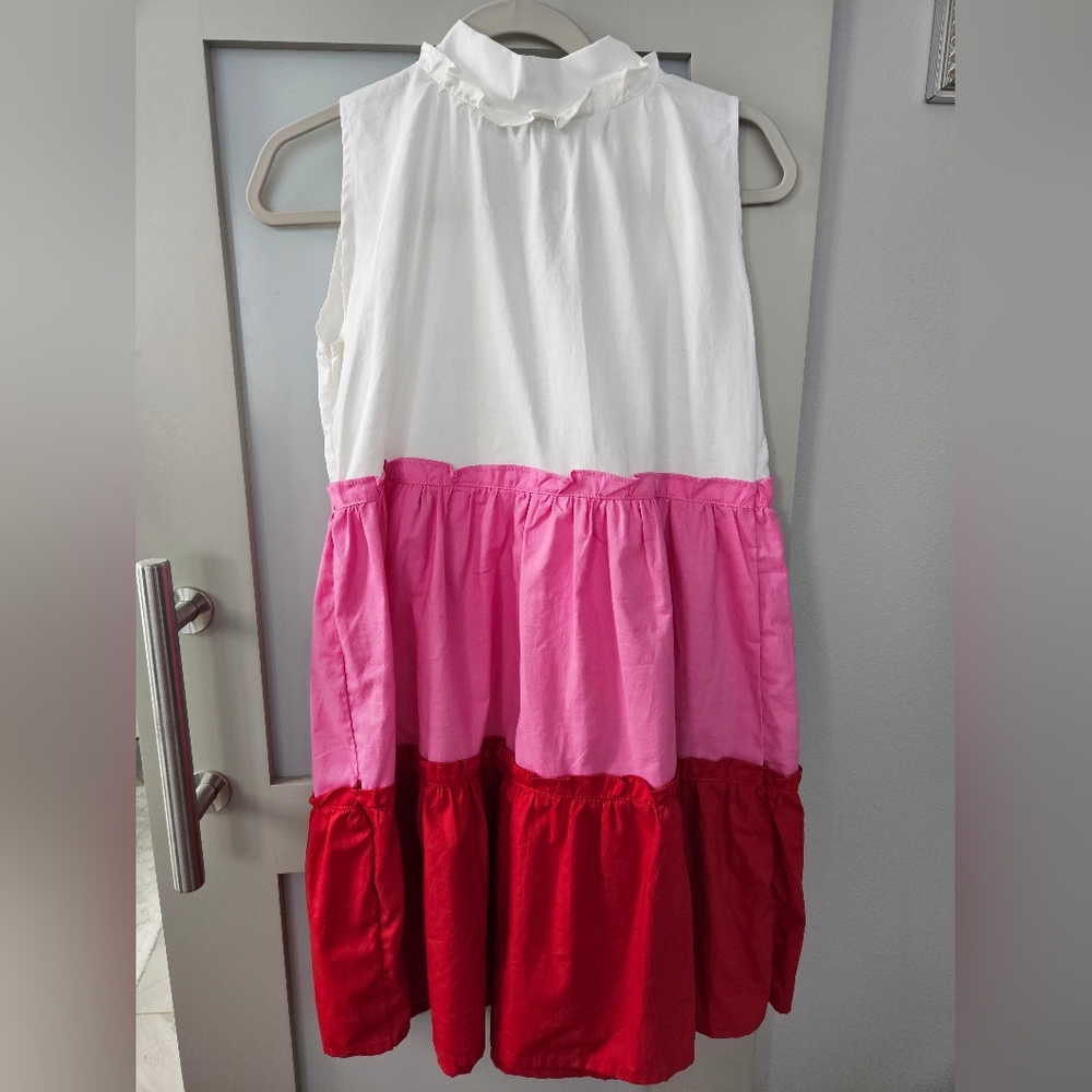 Colorblock Maxi Dress in White, Pink, and Red